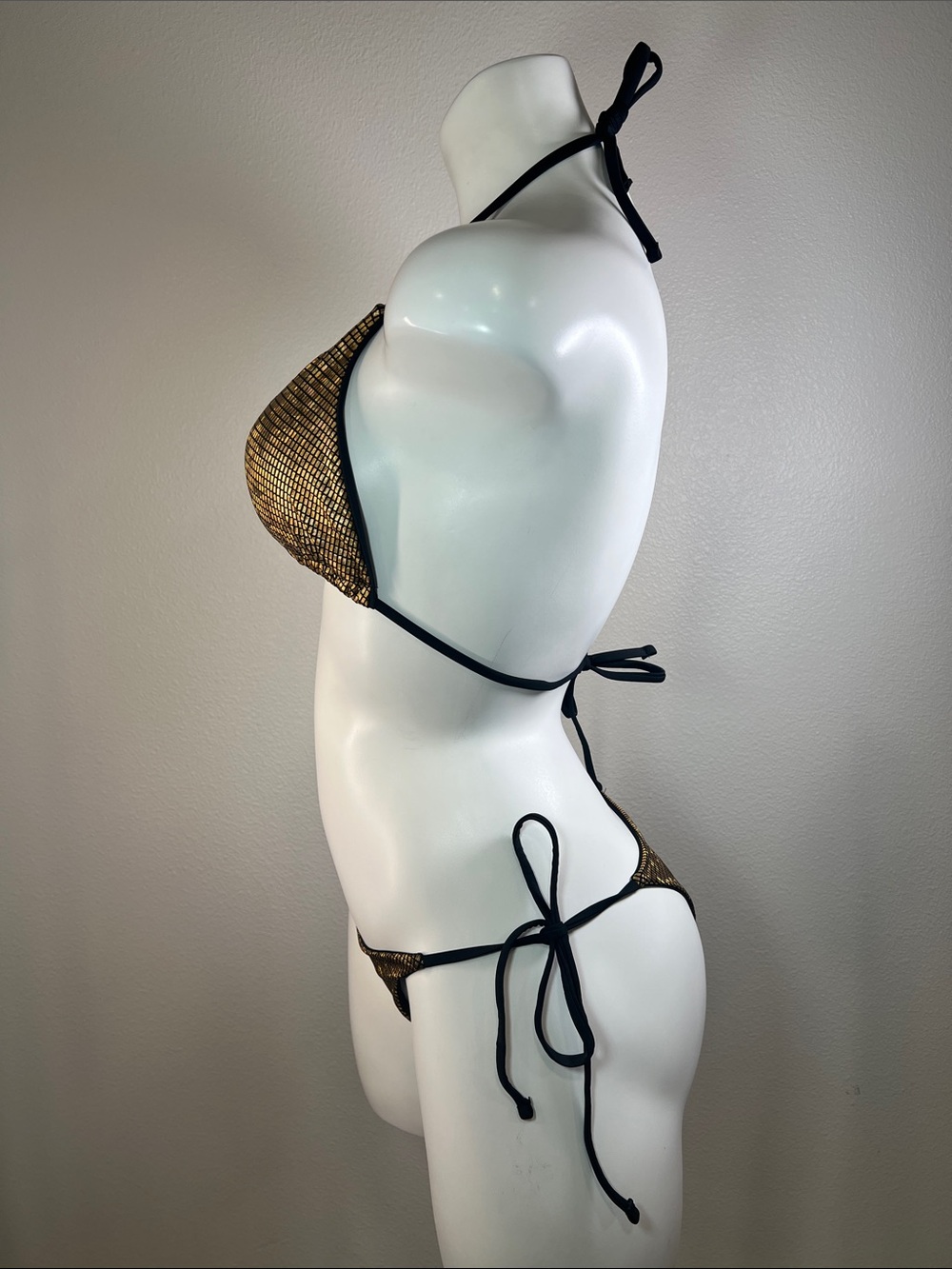 JHOKCI Gold Metallic Triangle Tie-Side Bikini Set MEDIUM - Picture 5 of 11